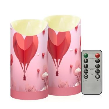 Imagem de Wassud Pacote com 2 balões em forma de coração (2) velas sem chama com controle remoto, velas realistas cintilantes com temporizador, velas decorativas para Natal, casamento, festa, decoração de casa