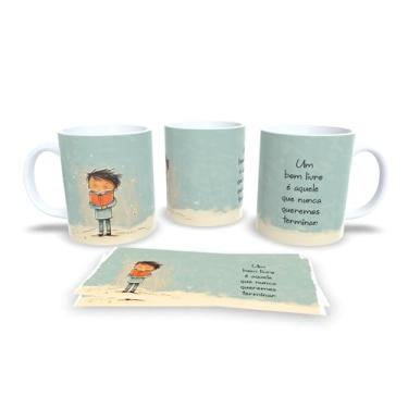 Imagem de Caneca com Ilustração de Criança e Estrelas, Frase Fernando Pessoa, Design Noturno, Cerâmica Branca (18726)