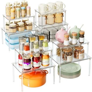 Imagem de VZZNN Pacote com 8 prateleiras organizadoras de acrílico empilháveis (transparente) – Prateleira organizadora de mesa removível para armazenamento de especiarias, mesa de escritório, decoração de sala