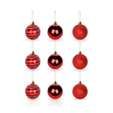 Imagem de Kit 9 Bolas de Natal 5cm Vermelhas Enfeite Decoração Árvore Natalina