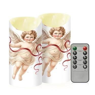 Imagem de Wassud Pacote com 2 velas sem chama de anjo dos namorados com controle remoto, velas realistas cintilantes com temporizador, velas decorativas para Natal, casamento, festa, decoração de casa média