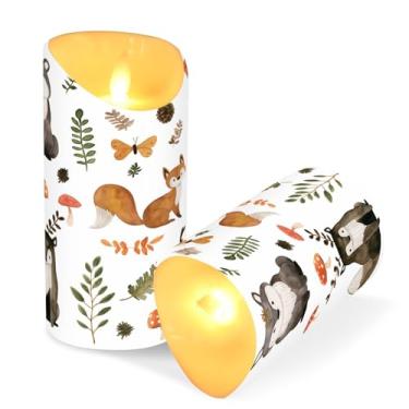 Imagem de ATTX Pacote com 2 velas fofas sem chama de animais da floresta – 7,6 cm x 9,9 cm de LED com controle remoto e temporizador para casa, casamento, decoração de acampamento #797
