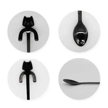 Imagem de Mini Colher De Gatinho Em Aço Inox Para Chá/Café 11,5cm (Preto)