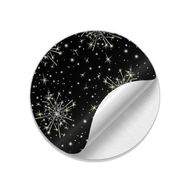 Imagem de Adesivos Autocolantes Redondos Ano Novo 25 Unidades Estampa Foguetes e Estrelas - Tamanho 85x85cm