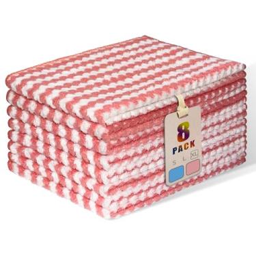 Imagem de AIWIWH Toalhas de prato, panos de limpeza de microfibra de veludo coral, super absorventes e de secagem rápida, panos de prato reutilizáveis sem fiapos para cozinha, lavar pratos (8, X rosa grande)