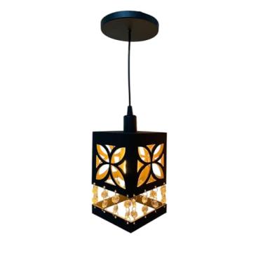 Imagem de Lustre Pendente de Teto Decorativo com Cristais, Design Pétala, MDF 3mm, Preto, 20x12cm