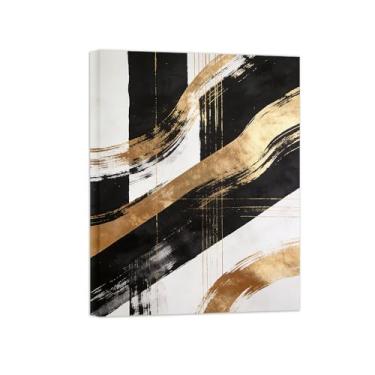 Imagem de Impressões abstratas em tela-Quadro texturizado para parede-Preto branco e dourado-Pintura moderna para sala de estar 80x105cm Tela Embrulhada