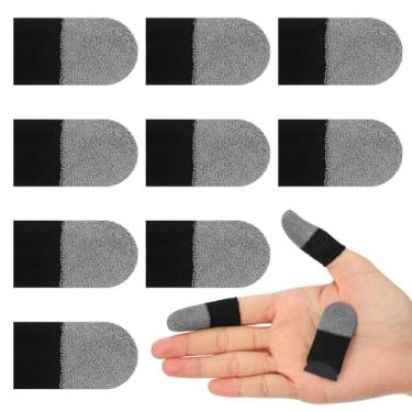 Imagem de 10 peças de mangas de dedo para jogos de fibra prateada, luvas antisuor para tela sensível ao toque, protetor de polegar compatível com todos os dispositivos com tela sensível ao toque, preto