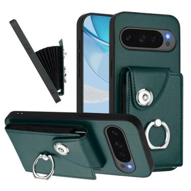 Imagem de LEMAXELERS Capa carteira para Google Pixel 10/10 Pro com suporte para cartão de rotação de 360° com botão de pressão e botão de pressão à prova de choque para Google Pixel 10 Pro. Verde YBK
