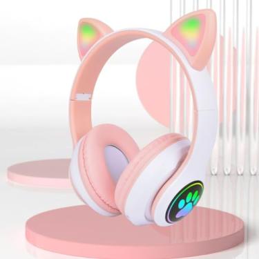 Imagem de Fone de Ouvido Bluetooth Infantil Orelha Gatinho LED Sem Fio Microfone Colorido (Verde)
