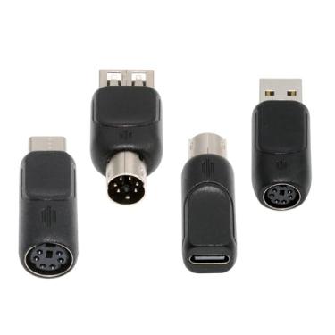 Imagem de NFHK 4 peças/lote USB 2.0 Tipo-A Tipo-C USB-C para PS2 Teclado PS/2 Mouse Macho para Fêmea Adaptador Mini-Din 6Pin
