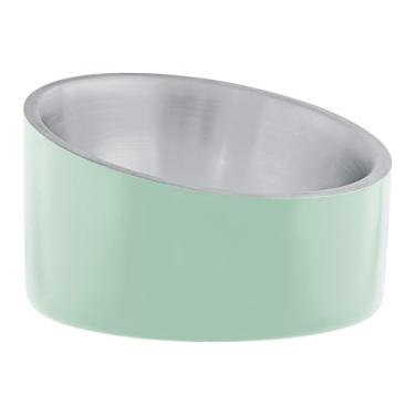 Imagem de Master Pet Supply Tigela inclinada de aço inoxidável para ração para cães e gatos – 227 g resistente – Pistácio, parede dupla, tigela elevada antiderrapante para buldogues franceses e gatos