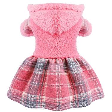 Imagem de Vestido de inverno para cachorro, suéter de lã para cães pequenos, vestidos de cachorro xadrez rosa fofo para chihuahua yorkie, roupas macias para cães de estimação forro de flanela roupa para gatos (rosa, pequeno)