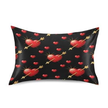 Imagem de Blueangle Fronha de cetim refrescante para cabelo e pele, capa de travesseiro de coração vermelho, tamanho Queen 50,8 x 76,2 cm com fecho de envelope (651)