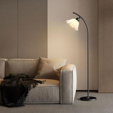 Imagem de Luminária de chão minimalista nórdica com flor branca, cúpula de acrílico, vertical, para leitura em ambientes internos, luminária de chão decorativa para sala de estar e quarto.