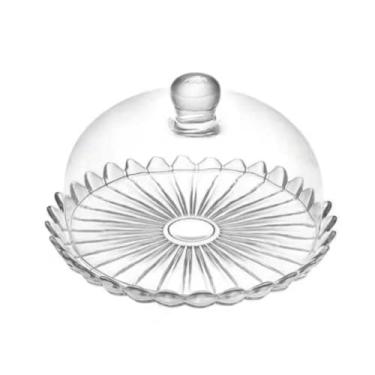 Imagem de BOLEIRA COM PRATO E TAMPA DE VIDRO 32 CM GRANDE MODELO PETALAS DE JASMIM- Ideal para Aniversários, Festas, Cafeterias e Decoração de Bolos e Doces(grande 32 cm)