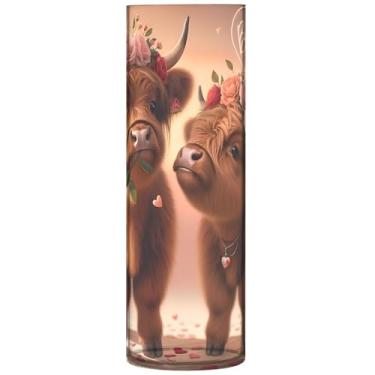 Imagem de Vasos cilíndricos decorativos de plástico de vaca Highland para decoração de quarto moderno, 30 cm x 9,9 cm