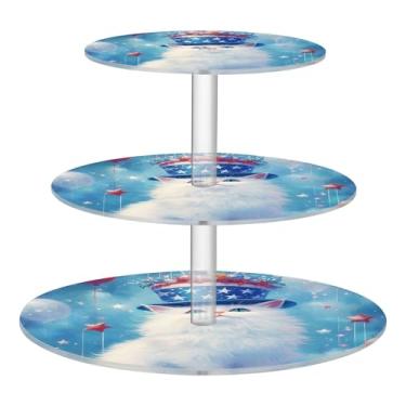 Imagem de Balões de gato branco patriótico, suporte de cupcake para festa de chá, 3 camadas, torre de cupcake, exibição de acrílico, decoração de mesa de sobremesa, cupcakes, comida, personalizado, aniversário
