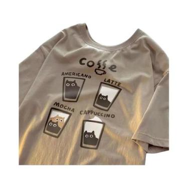 Imagem de Camiseta Unissex De Algodão Casual De Verão Com Estampa De Gato, Gola 