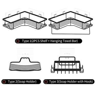 Imagem de Ainoli 2 PCS Prateleira de canto de banheiro sem perfuração Suporte de rack de armazenamento de parede Armários com barra de toalha Banheira Banheira Chuveiro Organizador de cesta