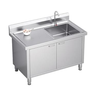 Imagem de Pia utilitária com armário, pia de cozinha independente, pia de aço inoxidável com bancada e torneira, pia de cozinha comercial, pia externa, pia de preparação com bancada, para restaurante, café, bar