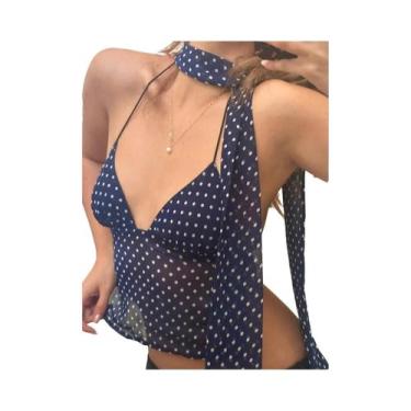 Imagem de Camisetas Femininas Sem Mangas Com Estampa De Poás E Decote Halter Aju