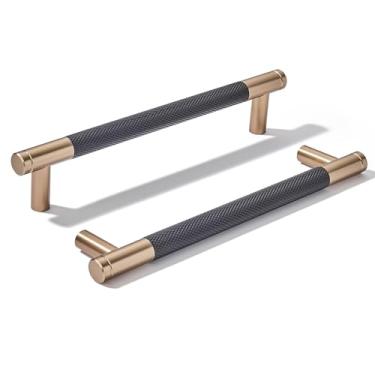 Imagem de khtumeware Pacote com 10 puxadores de alumínio de 152 mm serrilhado preto e bronze champanhe puxadores de gaveta puxadores de gaveta ferragens de cozinha puxadores de cozinha para armários puxadores