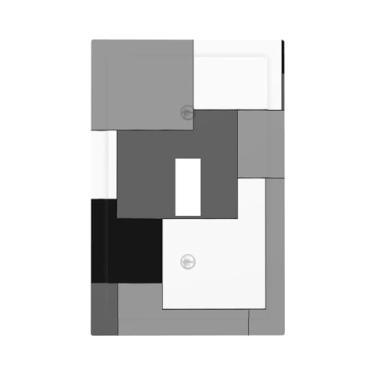 Imagem de Figura geométrica preta 1 placa de interruptor de luz decorativa com interruptor único cobertura de placa de parede branca cinza placa de interruptor elétrico placa frontal para decoração de cozinha