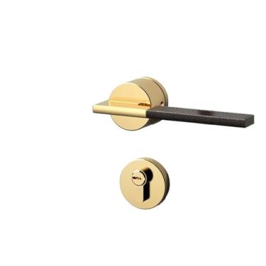 Imagem de Fechadura de porta de quarto interior couro liso dourado estilo nórdico fechadura silenciosa adequada para espessura da porta: 35-50 mm (com chave)