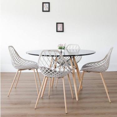 Imagem de Conjunto Sala de Jantar Mesa Eiffel Redonda 120cm Tampo MDF com 4 Cadeiras Cloe Base Aço Nude