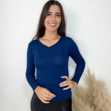 Imagem de Blusa de frio Feminina Gola V Manga Longa casual, inverno - GK TODA BE