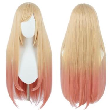 Imagem de Peruca de cosplay Linfairy Long Blonde Dye Pink para mulheres