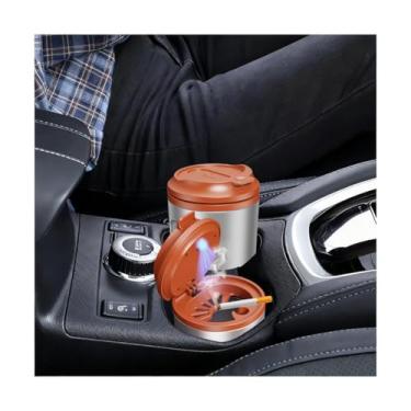 Imagem de FALVFUN Cinzeiro de carro com tampa, cinzeiro destacável de aço inoxidável para veículos com luz LED, acessórios de copo de cinzeiro interior automotivo portátil sem fumaça, universal para SUV Truck