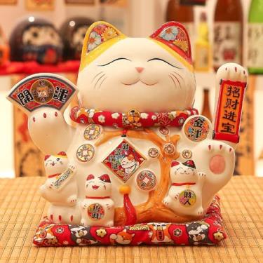 Imagem de FENNYYAR Padrão de árvore da sorte chinesa gato sortudo mão acenando, gato branco, 26 cm 10,2 polegadas, abertura loja decoração de mesa presente