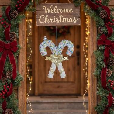 Imagem de Enfeites de Natal para pendurar 3D, decorações de bengala doce, decoração de árvore com glitter, enfeite de exibição de feriado (ouro)