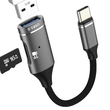 Imagem de Adaptador USB A para USB C (2 em 1) Leitor de cartão micro SD para iPhone 17 16 15 Pro Max Memory Stick para iPad, MacBook Tipo C, compatível com Samsung S25, S24, S23, S22, acessórios, cabo, Android