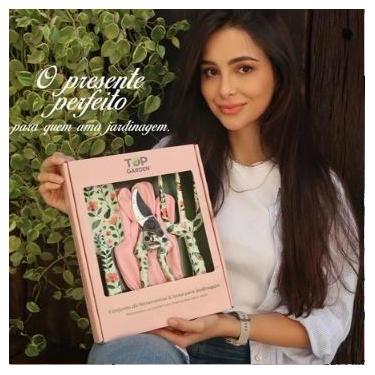 Imagem de Kit Jardinagem 4 Peças Feminino Premium Floral  Pá, Garfo, Tesoura de 