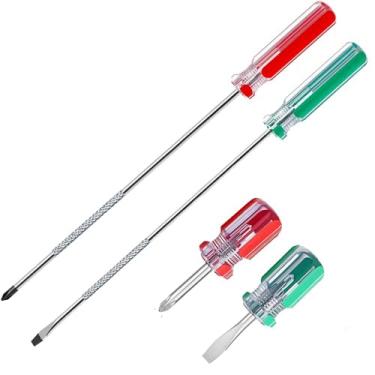 Imagem de Fixinus Conjunto de 4 peças de chaves de fenda Phillips e planas de 20 cm, chaves de fenda magnéticas longas e curtas, chave de fenda magnética longa e curta, chave de 5 mm e 6 mm