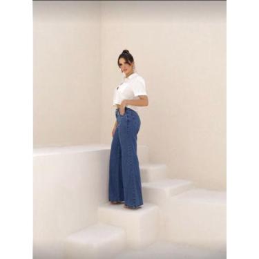 Imagem de Calça Wide Leg Jeans Cintura Alta Com Lycra Cor:AzulTamanho:40 - F STO