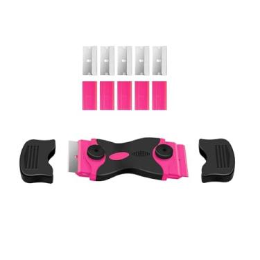 Imagem de Raspador de lâmina de barbear de dois gumes com 10 lâminas, removedor de tinta e adesivo para vidro, decalques, azulejos, placa de cozinha e matiz automática - Alça ergonômica com capas de segurança