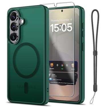 Imagem de Janmitta Capa magnética para Samsung Galaxy S26, com protetor de tela, compatível com MagSafe, proteção contra quedas de grau militar, capa de telefone fosca translúcida fina à prova de choque, verde