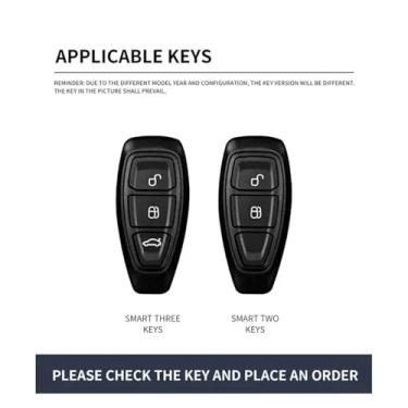 Imagem de Capa de couro para chave remota de carro, suporte fob compatível com Ford Puma/Grand C Max/Focus/Mondeo/Kuga/Fiesta/Ecosport/Transit/Kuga(B-silver blue chain)