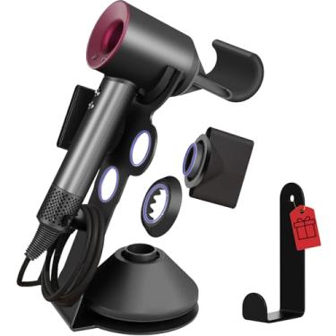 Imagem de Lasvea Suporte de secador de cabelo supersônico, suporte magnético de ferro fundido puro com organizador de cabos de plugue de alimentação, base 50% mais espessa para maior estabilidade, 4 anéis