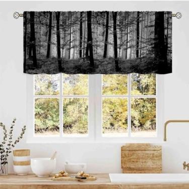 Imagem de Cortina florestal, cenário natural gótico, fantasia, preto escuro, neblina, misterioso, floresta, floresta, pequena cortina de janela curta para cozinha, café, sala de estar, quarto, banheiro, 137 x