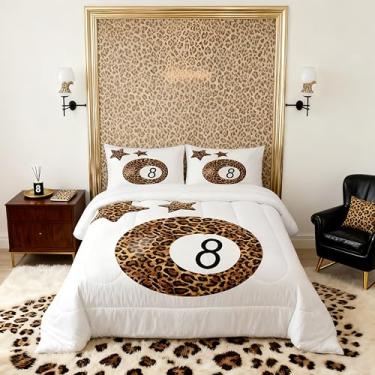 Imagem de Conjunto de edredom de leopardo, tamanho casal, estrela guepardo bola da sorte, 8 crianças, fofo, Y2K, moderno, edredom, marrom, branco, 2 fronhas