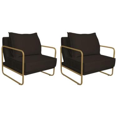 Imagem de Kit 02 Poltronas Sevilha Base de Ferro Dourado Sintético - Doce Sonho 