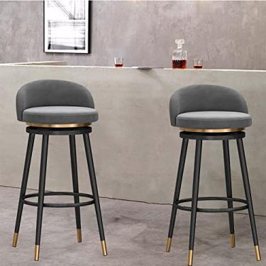 Imagem de KIDYBO Banquetas de bar de 66 cm com altura do balcão, conjunto de 2 bancos de cozinha com encosto alto, banquetas de bar modernas giratórias de 360°, veludo, ergonomicamente projetadas