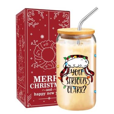 Imagem de Presentes de Mercadoria de Férias de Natal, Copo de Vidro de Natal Engraçado para Mulheres e Homens, Copo de Vidro de 473 ml com Tampa e Canudo, Cerveja Café Beber Copo Copo Suprimentos de Festa,