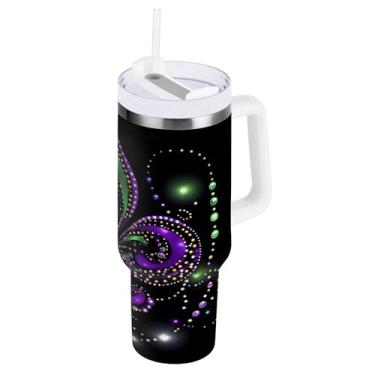 Imagem de Blueangle Copo isolado de carnaval de 850 g com alça e tampa de palha, caneca de viagem reutilizável de aço inoxidável (261)