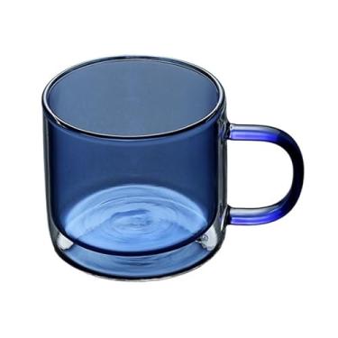 Imagem de Copos de vidro coloridos de parede dupla, xícaras de chá de vidro borossilicato, canecas de café com alça, 250 ml (azul lago gelo)